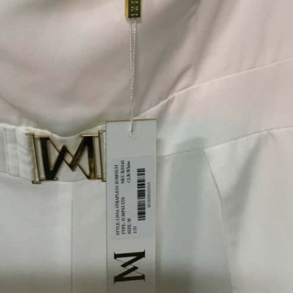 MESHKI Livia Split Leg White Strapless Jumpsuit NWT - Picture 8 of 13